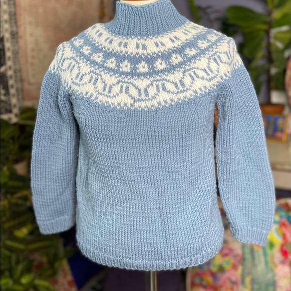 ♻️ SOLD Icelandic Pattern Handknit Chunky Sweater Retro Vintage S - Picture 3 of 16